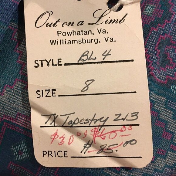 Vintage 80s Teal Blue Southwest Secretary Blouse High Neck Ruffle Trim Size 8 - Picture 4 of 4